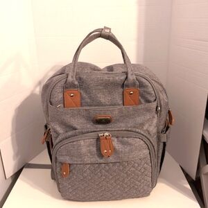 Dikaslon‎ Gray With Brown Trim Backpack/Baby Bag